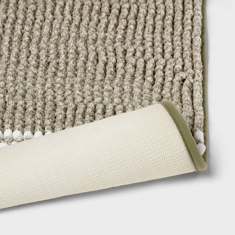 slide 4 of 4, 20"x34" Low Chenille Memory Foam Bath Rug Green Striped - Threshold™, 1 ct