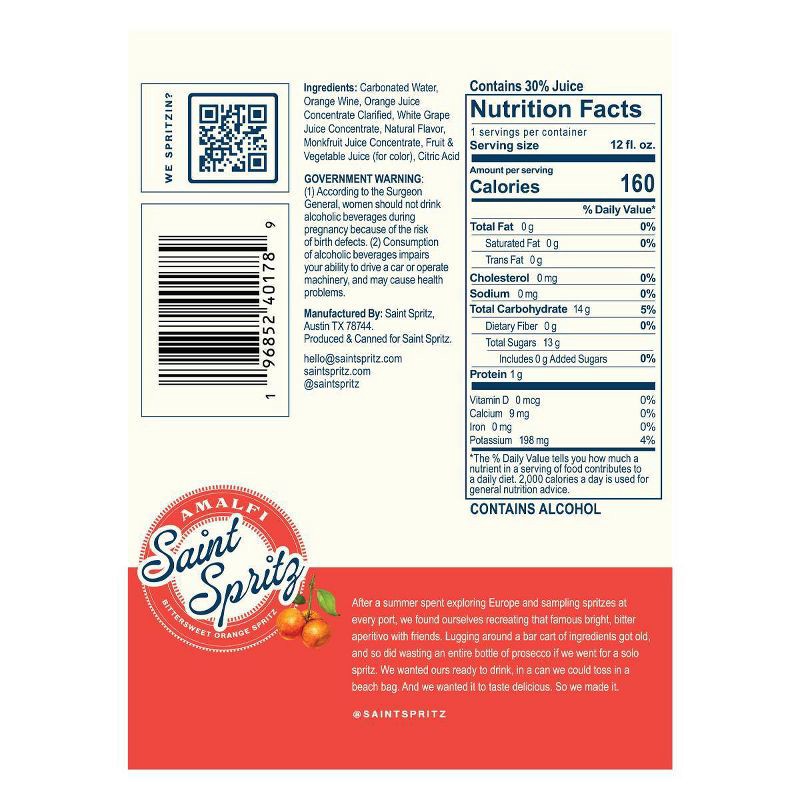 slide 3 of 7, Saint Spritz Amalfi - 4pk/12 fl oz Cans, 4 ct; 12 fl oz