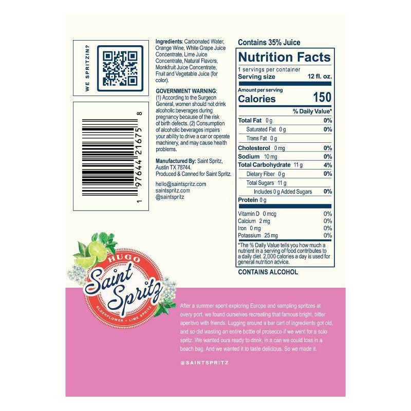 slide 3 of 7, Saint Spritz Hugo - 4pk/12 fl oz Cans, 4 ct; 12 fl oz