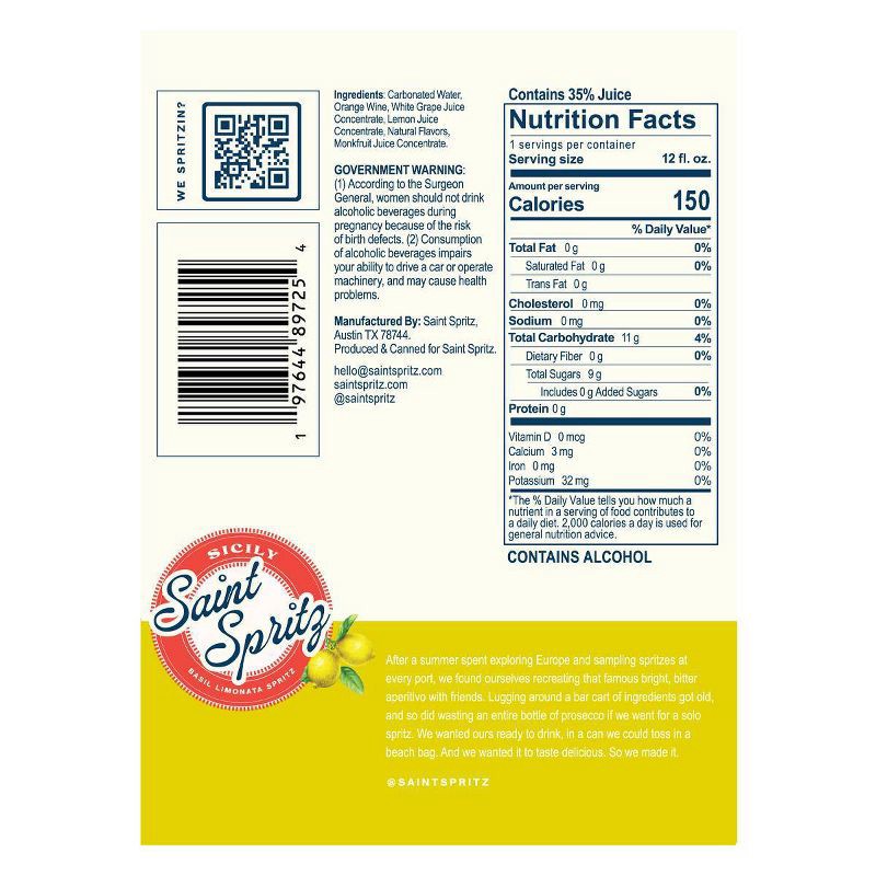 slide 3 of 8, Saint Spritz Sicily - 4pk/12 fl oz Cans, 4 ct; 12 fl oz