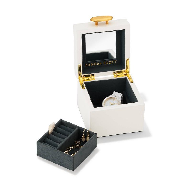 slide 2 of 2, Kendra Scott Small Jewelry Box - White: Wood Storage for Accessories, 4" x 4" x 3.5", 15.1 oz, Ages 13+, 15.1 oz