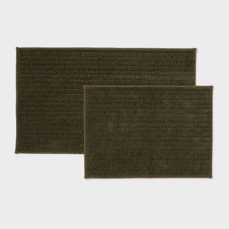 slide 1 of 4, 2pk Quick Dry Bath Rug Set Dark Olive Green - Threshold™, 2 ct