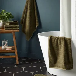 2pk Quick Dry Ribbed Bath Towel Set Dark Olive Green - Threshold™
