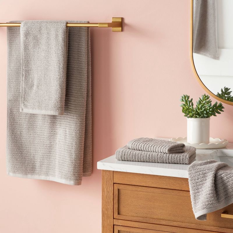 slide 2 of 5, 2pk Quick Dry Ribbed Bath Towel Set Light Gray - Threshold™, 2 ct