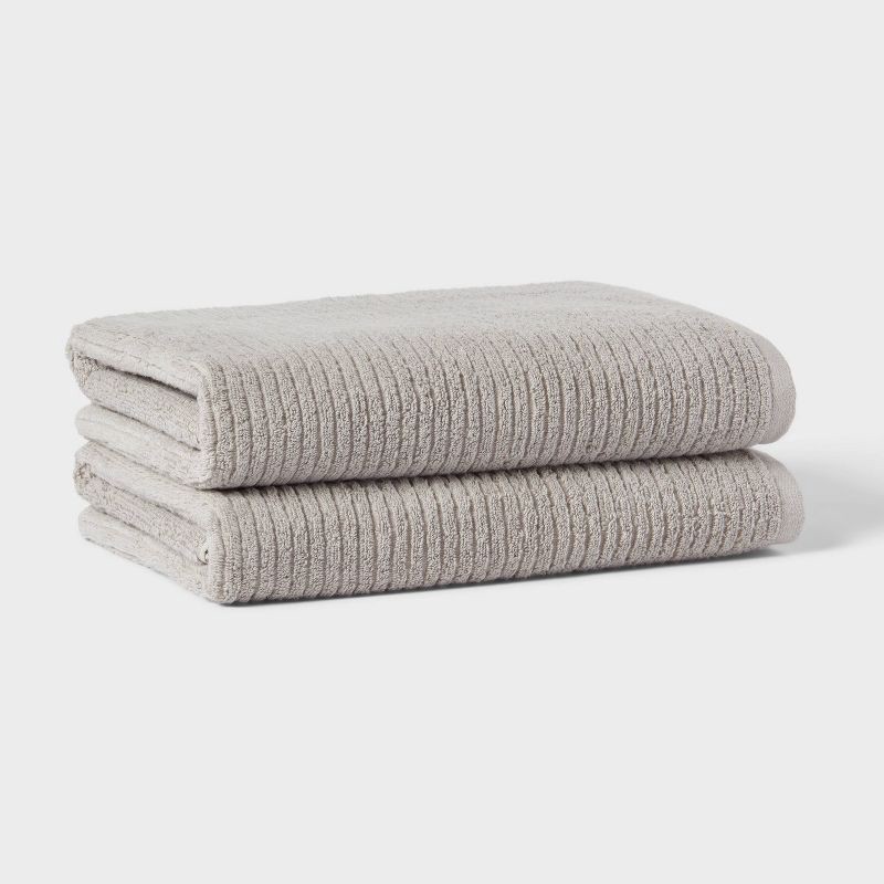slide 1 of 5, 2pk Quick Dry Ribbed Bath Towel Set Light Gray - Threshold™, 2 ct