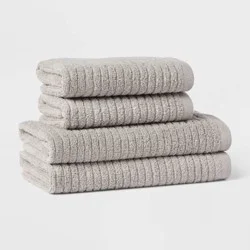 4pk Quick Dry Ribbed Hand and Wash Towel Set Light Gray - Threshold™