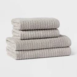 4pk Quick Dry Ribbed Hand and Wash Towel Set Light Gray - Threshold™