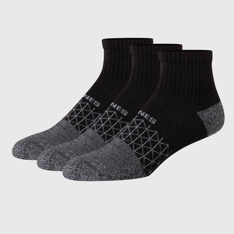 slide 1 of 7, Hanes Men's Absolute Comfort Cushioned Ankle Socks 3pk - Black 6-12: Cotton Blend, Arch Support, Seamless Toe, Breathable Mesh, 3 ct
