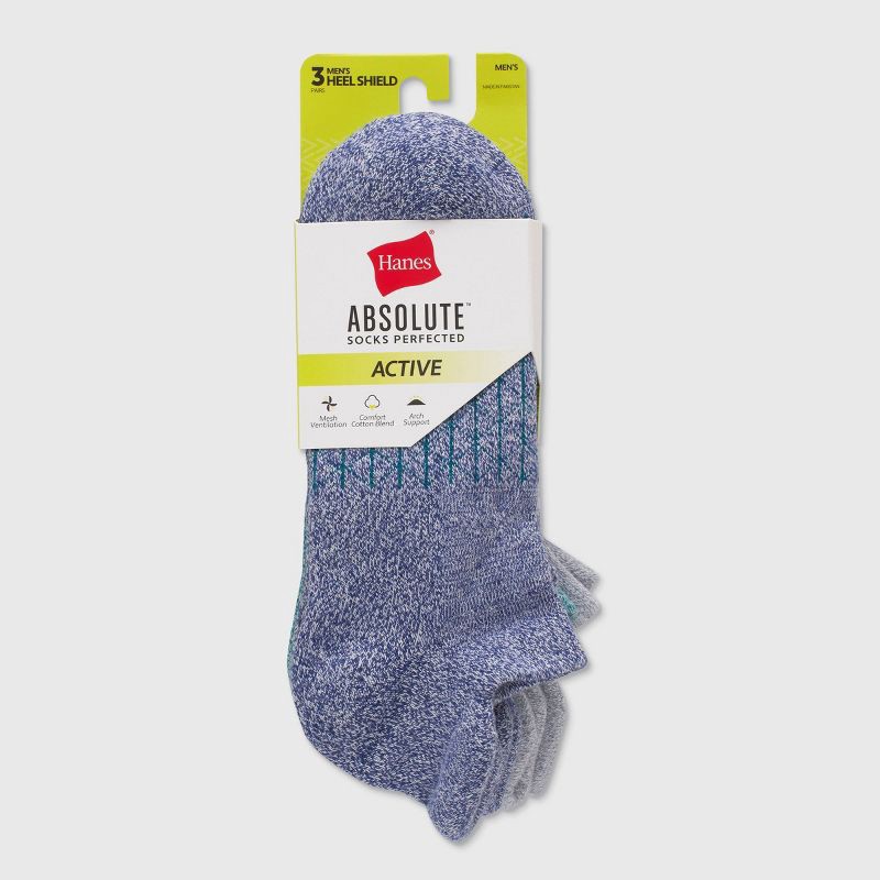 slide 2 of 6, Hanes Men's 3pk Absolute Active Cushioned Heel Shield Socks - Assorted Grays 6-12: Breathable, Arch Support, 3 ct
