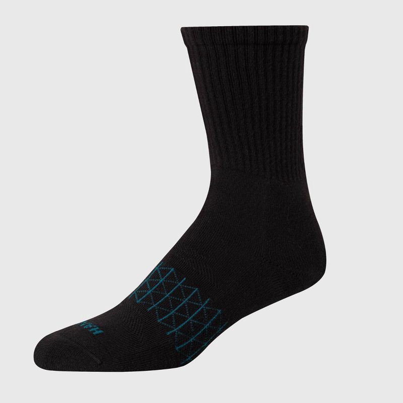 slide 4 of 6, Hanes Men's 3pk Absolute Active Cushioned Crew Socks - Blue/Black 6-12: Arch Support, Seamless Toe, 3 ct