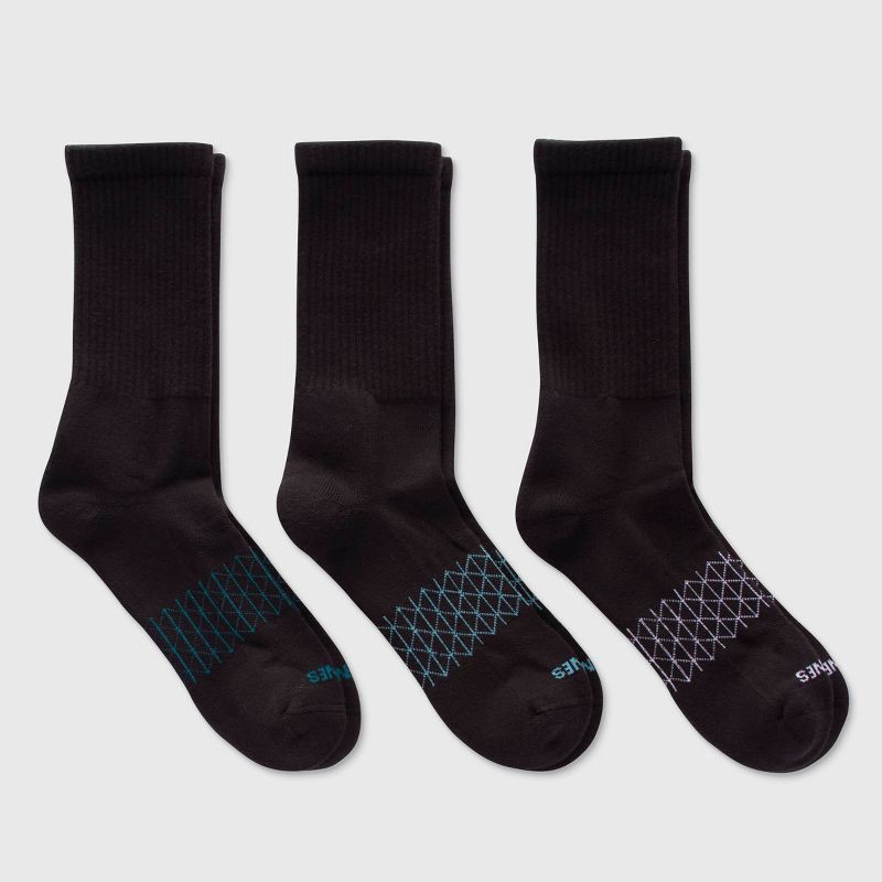 slide 6 of 6, Hanes Men's 3pk Absolute Active Cushioned Crew Socks - Blue/Black 6-12: Arch Support, Seamless Toe, 3 ct