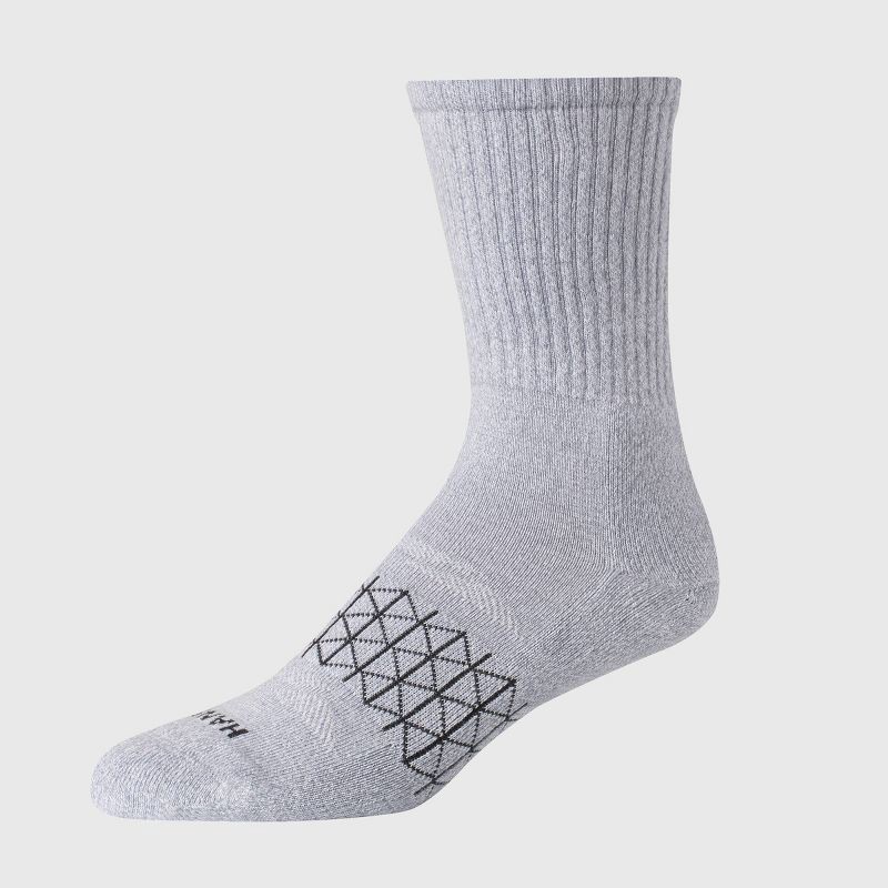 slide 4 of 6, Hanes Men's 3pk Absolute Active Cushioned Crew Socks - White/Gray 6-12: Arch Support, 3 ct