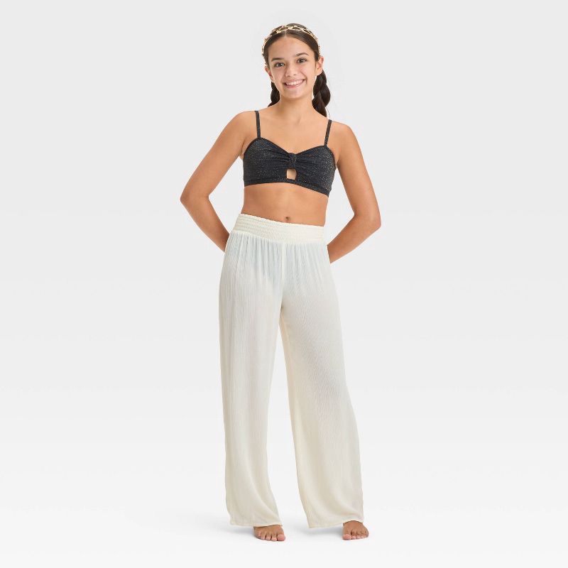 slide 3 of 3, Girls' Solid Cover Up Pants - art class™ Cream M: Mid Rise, Side Pocket, UPF 50+, 1 ct