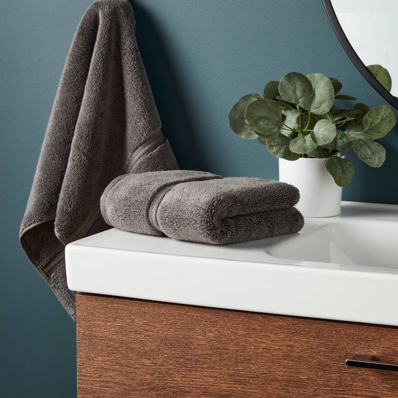 slide 2 of 5, 2pk Spa Plush Hand Towel Set Dark Gray - Threshold™, 2 ct