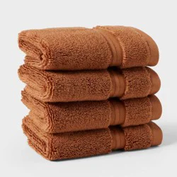 4pk Spa Plush Washcloth Set Caramel - Threshold™