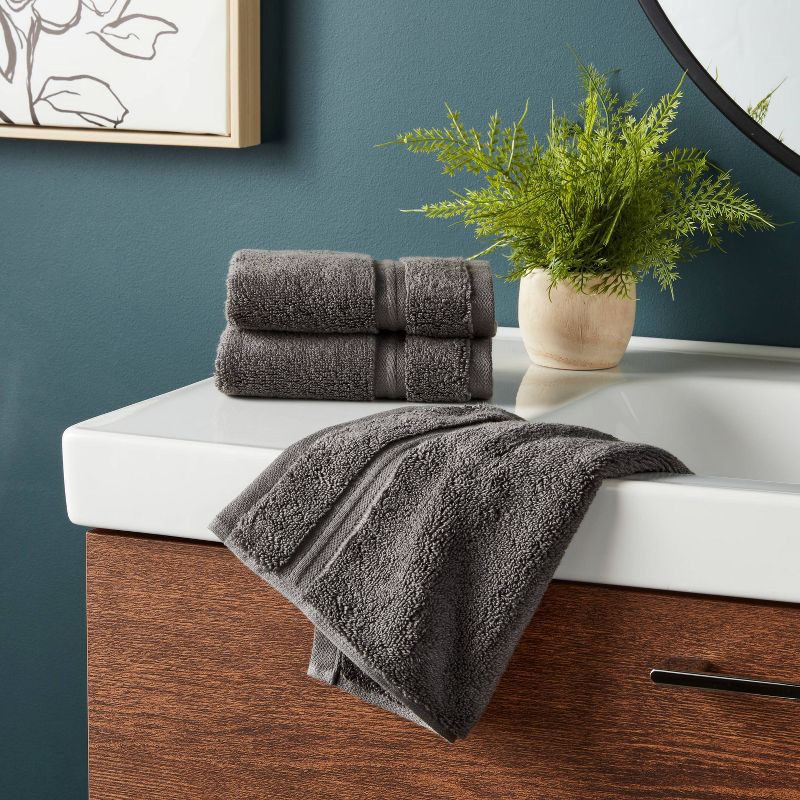 slide 2 of 5, 4pk Spa Plush Washcloth Set Dark Gray - Threshold™, 4 ct