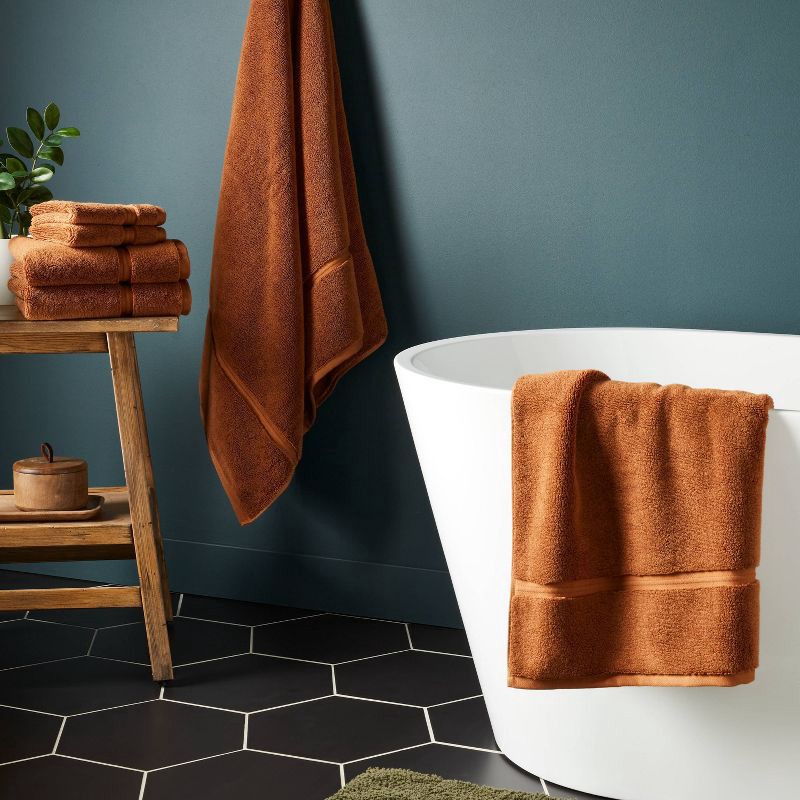 slide 2 of 5, Oversized Spa Plush Bath Towel Caramel - Threshold™, 1 ct
