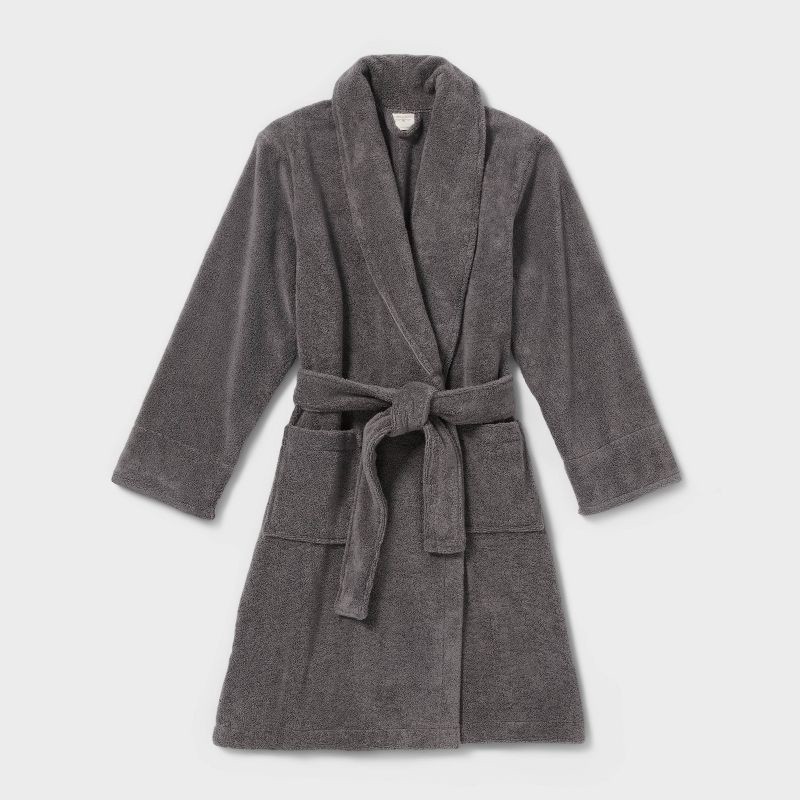 slide 3 of 3, S/M Spa Plush Bath Robe Dark Gray - Threshold™, 1 ct
