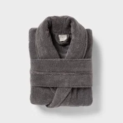 S/M Spa Plush Bath Robe Dark Gray - Threshold™