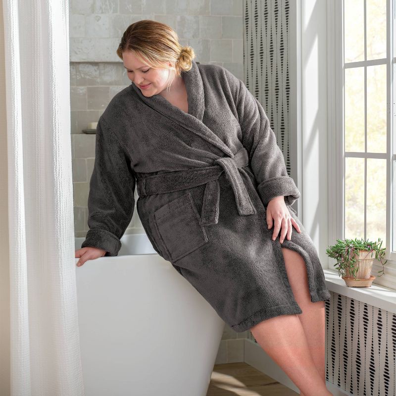 slide 2 of 3, L/XL Spa Plush Bath Robe Dark Gray - Threshold™, 1 ct