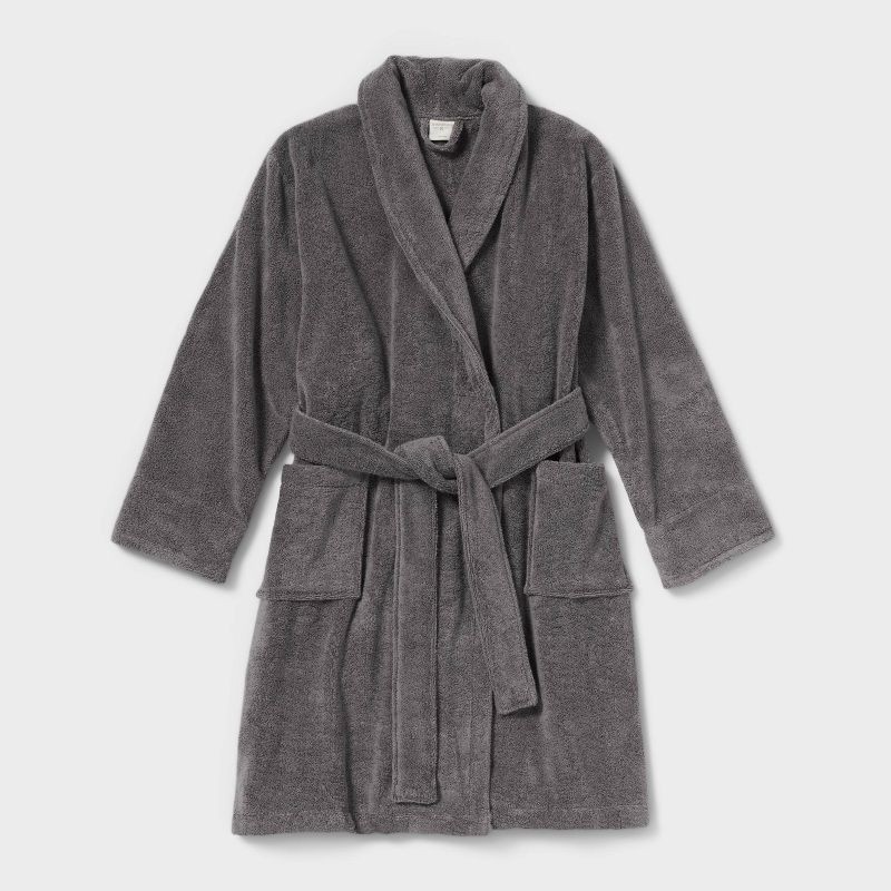 slide 3 of 3, L/XL Spa Plush Bath Robe Dark Gray - Threshold™, 1 ct