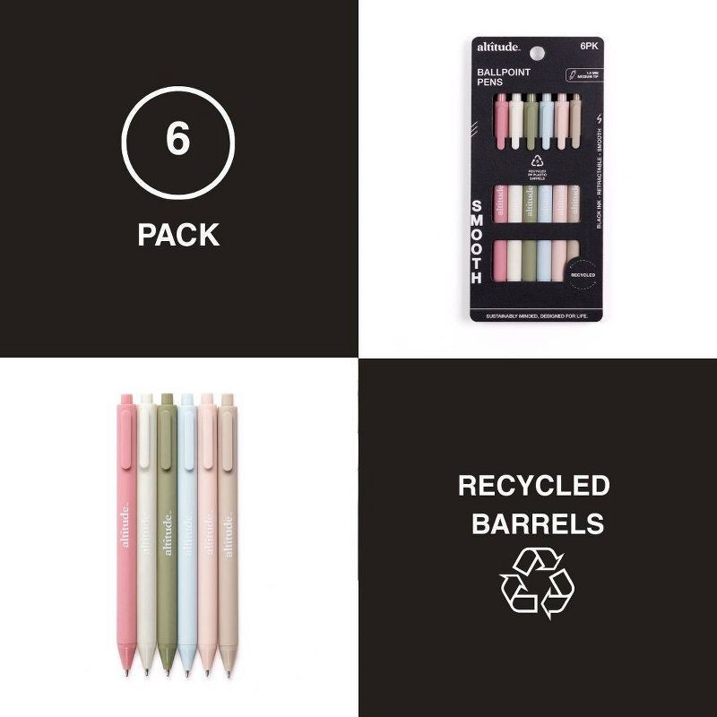slide 3 of 4, Altitude Supplies 6pk Ballpoint Pens - Retractable, Black Ink, Soft Touch Recycled Barrel, 1.0mm Medium Point, Eucalyptus, 6 ct