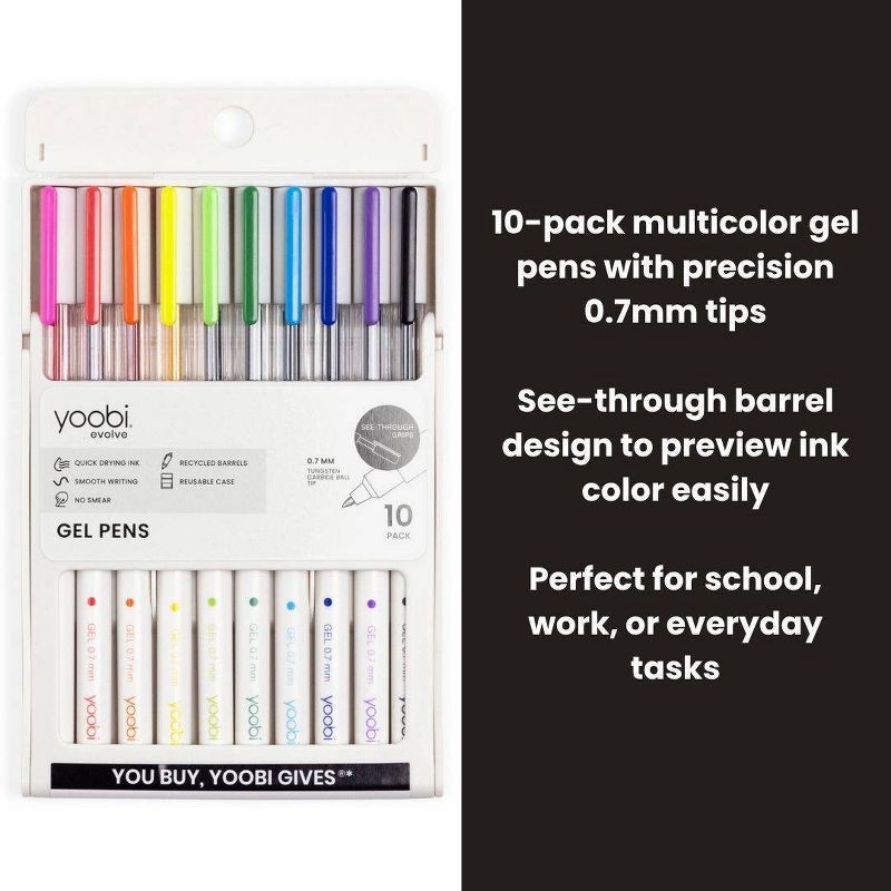 slide 2 of 8, Yoobi Evolve 10pk Gel Pens See-Through Barrel 0.7mm color Ink, 10 ct
