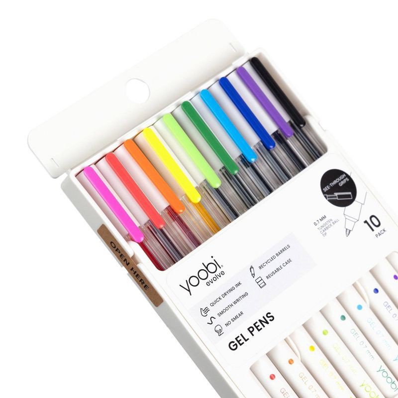 slide 7 of 8, Yoobi Evolve 10pk Gel Pens See-Through Barrel 0.7mm color Ink, 10 ct