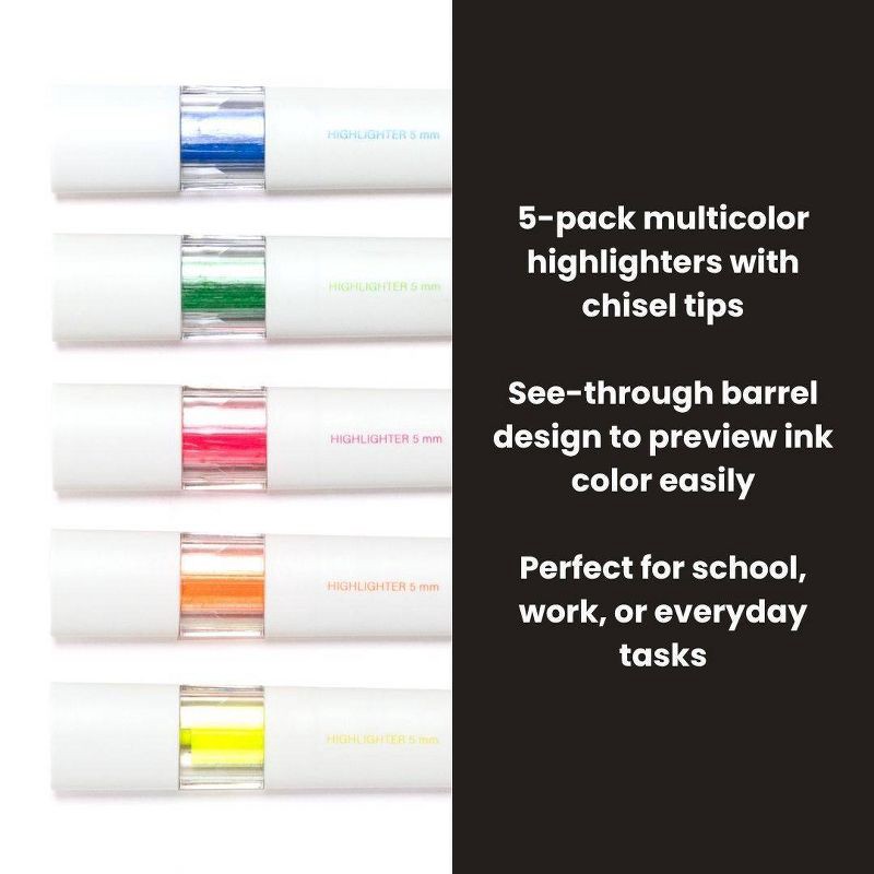 slide 2 of 8, Yoobi Evolve 5pk Highlighters See-Through Barrel 5.0mm color Ink, 5 ct