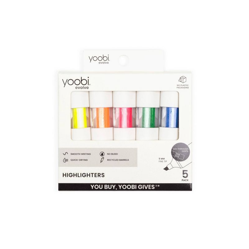 slide 1 of 8, Yoobi Evolve 5pk Highlighters See-Through Barrel 5.0mm color Ink, 5 ct