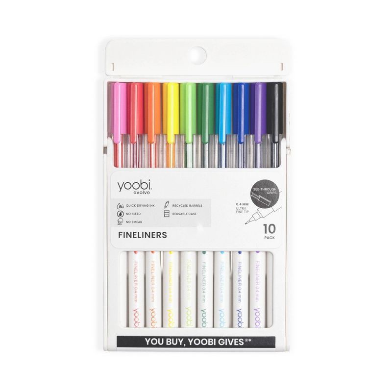 slide 1 of 8, Yoobi Evolve 10pk Fineliner Pen Brights See-Through, Teacher Supplies, 10 ct