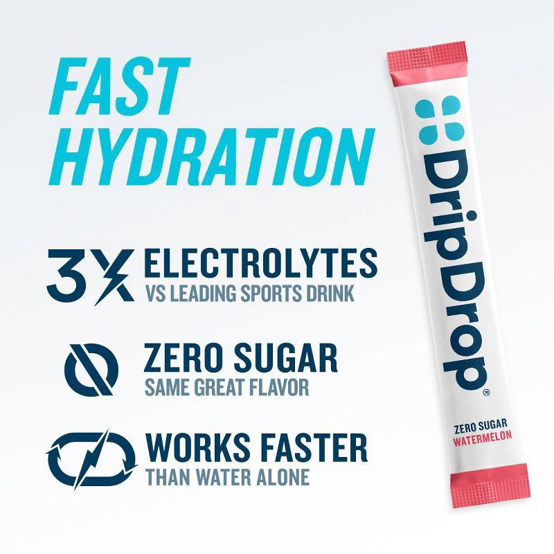 slide 3 of 10, DripDrop Zero Sugar Hydration Powder Vegan Electrolyte Supplements - Watermelon, Lemon Lime, Peach, Passion Fruit - 1.9oz/12ct, 1.9 oz, 12 ct