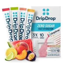 DripDrop Zero Sugar Hydration Powder Vegan Electrolyte Supplements - Watermelon, Lemon Lime, Peach, Passion Fruit - 1.9oz/12ct