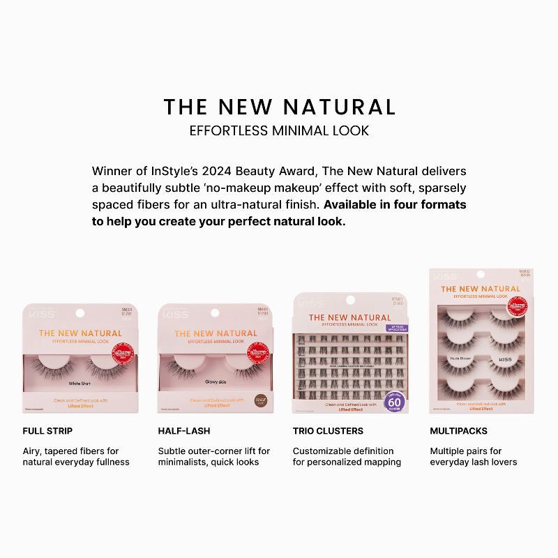 slide 5 of 11, KISS Products The New Natural False Eyelashes - Wide Slacks - 4ct, 4 ct