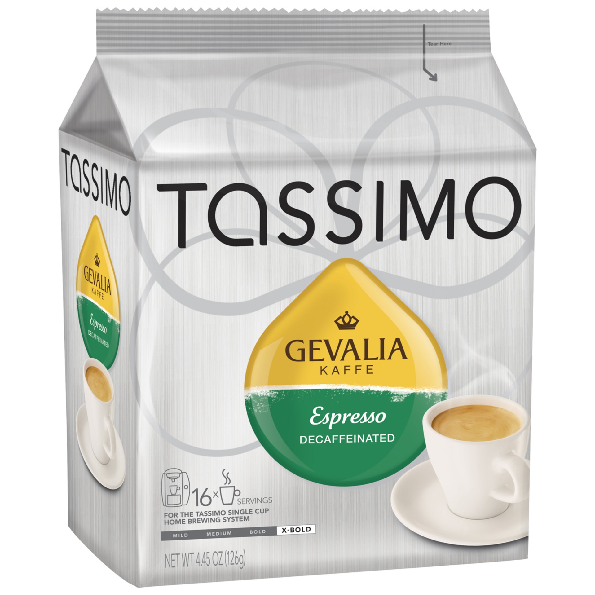 slide 2 of 2, Tassimo Gevalia Espresso Decaf Extra Bold Dark Roast Coffee T-Discs for Tassimo Single Cup Home Brewing Systems Pack, 16 ct