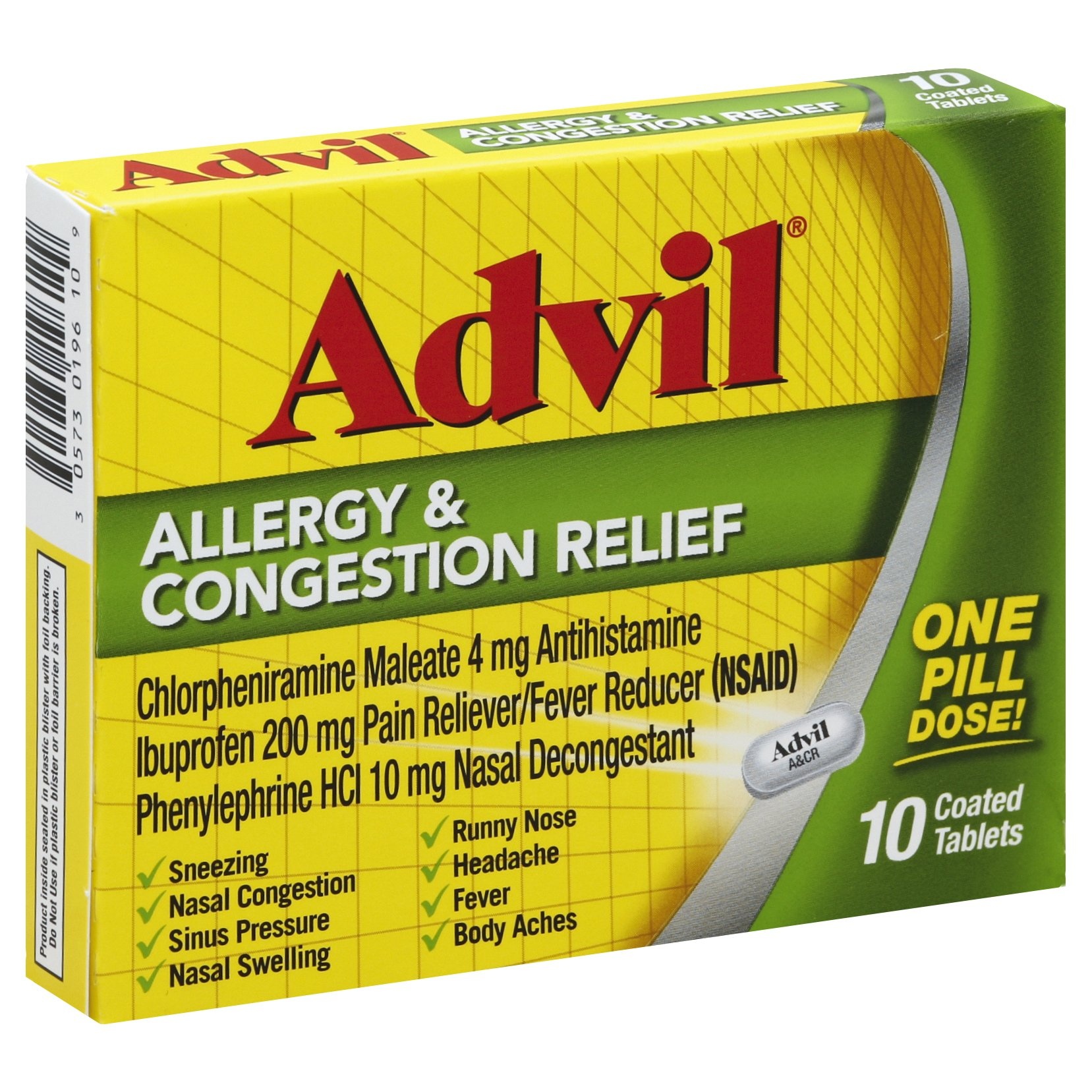 slide 1 of 1, Advil Allergy & Congestion Relief Coated Tablets, 10 ct; 200mg