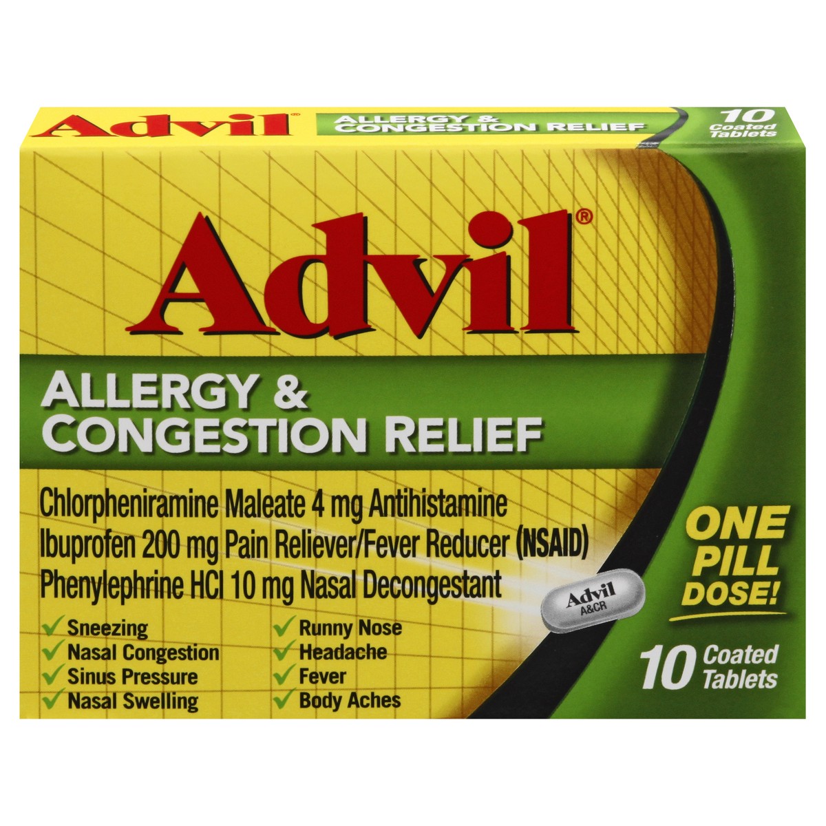 slide 1 of 10, Advil Allergy & Congestion Relief, Coated Tablets, 10 ct