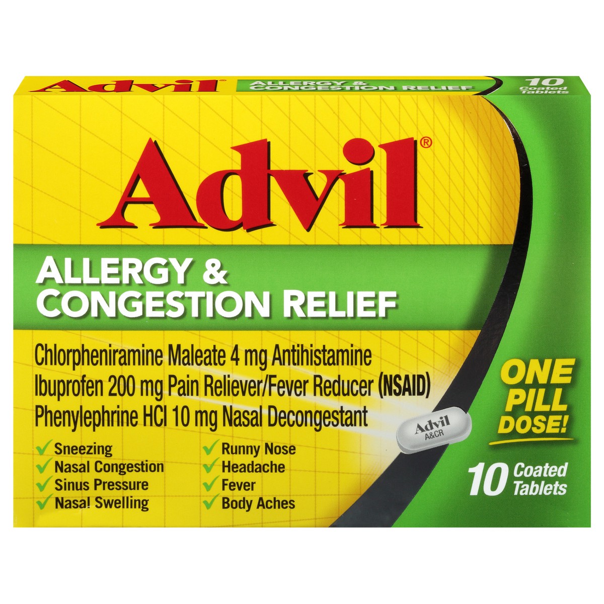 slide 10 of 10, Advil Allergy & Congestion Relief, Coated Tablets, 10 ct
