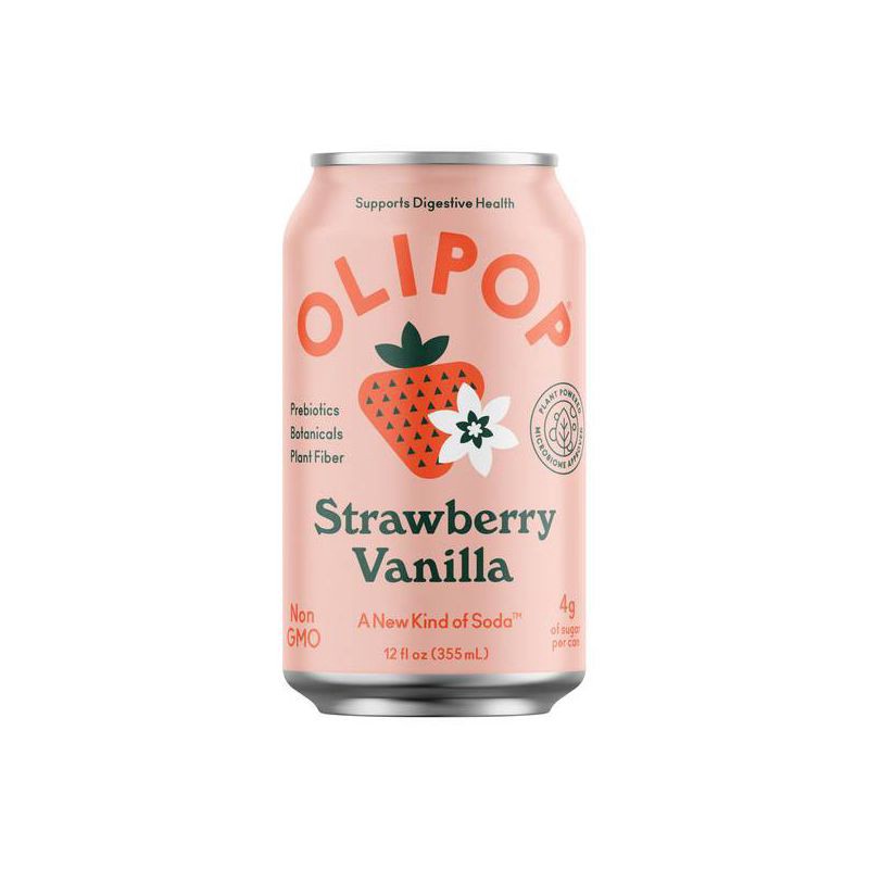 slide 2 of 7, OLIPOP Strawberry Vanilla Prebiotic Soda - 4ct/12 fl oz Cans, 4 ct; 12 fl oz
