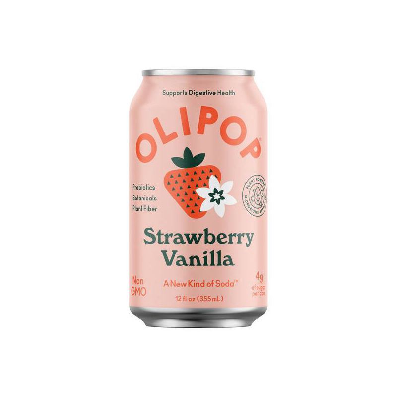 slide 2 of 7, Olipop Strawberry Vanilla Prebiotic Soda - 4ct/12 fl oz Cans, 4 ct; 12 fl oz