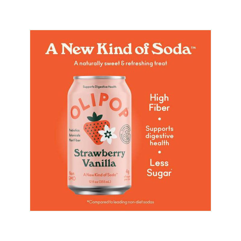 slide 3 of 7, Olipop Strawberry Vanilla Prebiotic Soda - 4ct/12 fl oz Cans, 4 ct; 12 fl oz