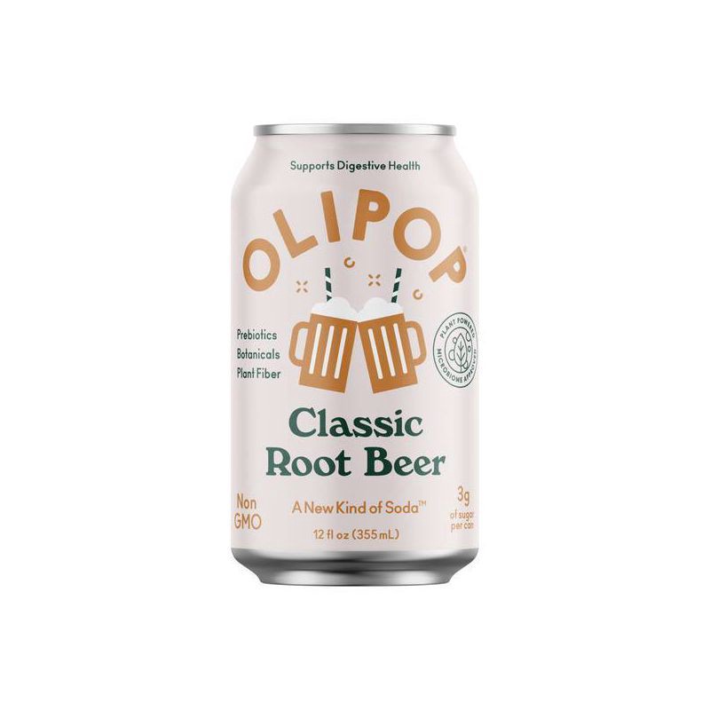 slide 2 of 8, OLIPOP Classic Root Beer Prebiotic Soda - 4ct/12 fl oz Cans, 4 ct; 12 fl oz