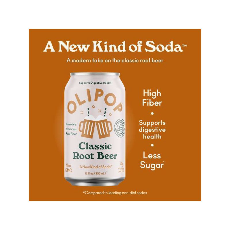 slide 3 of 8, OLIPOP Classic Root Beer Prebiotic Soda - 4ct/12 fl oz Cans, 4 ct; 12 fl oz