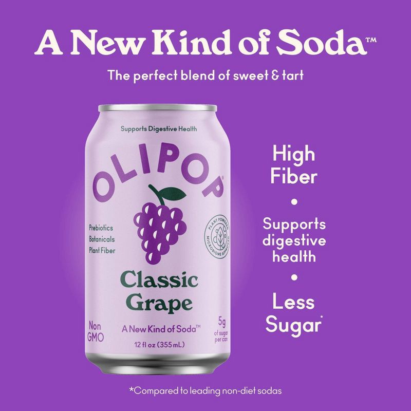 slide 3 of 7, OLIPOP Classic Grape Prebiotic Soda - 4ct/12 fl oz Cans, 4 ct; 12 fl oz