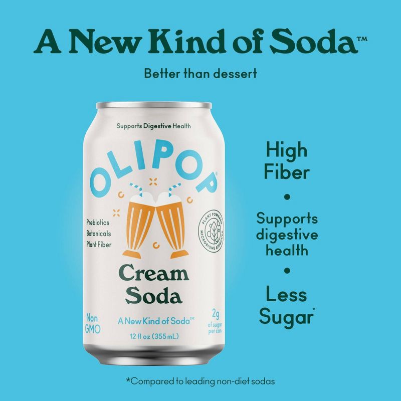 slide 3 of 8, OLIPOP Cream Soda Prebiotic Soda - 4ct/12 fl oz Cans, 4 ct; 12 fl oz