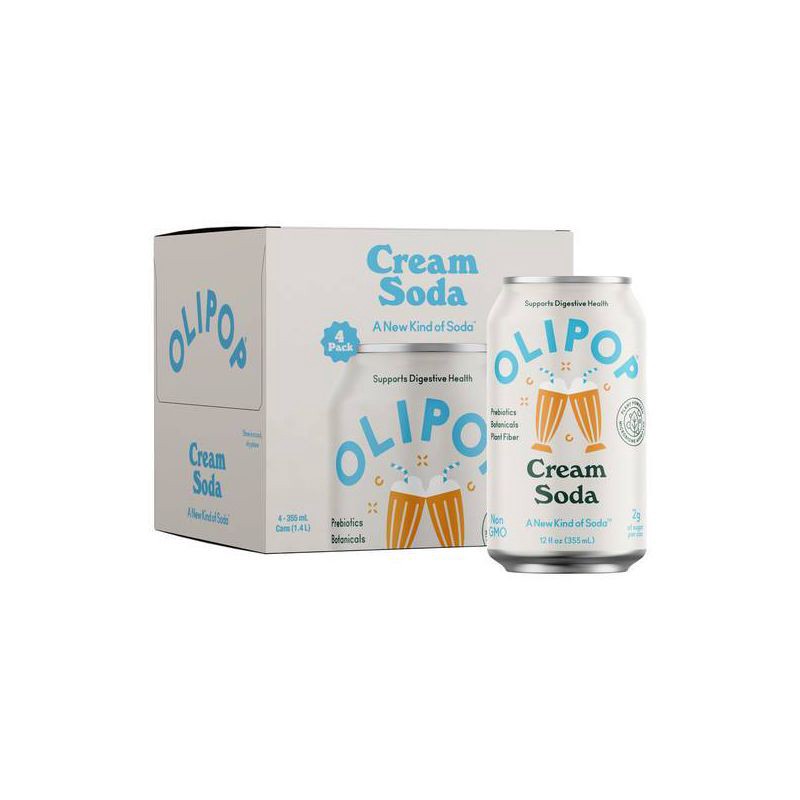 slide 1 of 8, OLIPOP Cream Soda Prebiotic Soda - 4ct/12 fl oz Cans, 4 ct; 12 fl oz