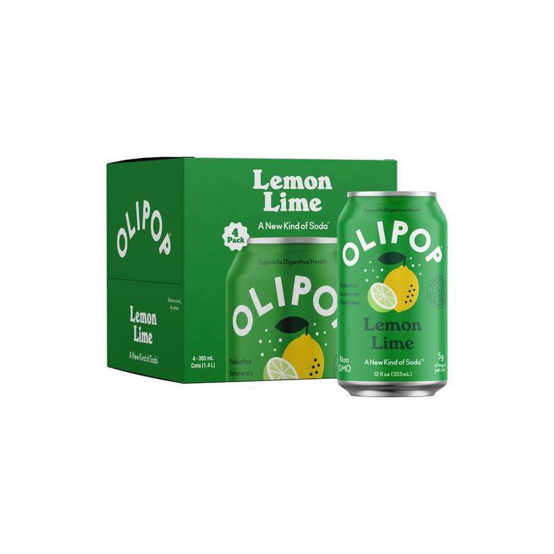 slide 1 of 7, OLIPOP Lemon Lime Prebiotic Soda - 4ct/12 fl oz Cans, 4 ct; 12 fl oz