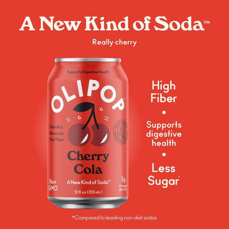 slide 3 of 8, OLIPOP Cherry Cola Prebiotic Soda - 4ct/12 fl oz Cans, 4 ct; 12 fl oz