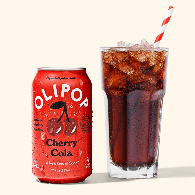 slide 8 of 8, OLIPOP Cherry Cola Prebiotic Soda - 4ct/12 fl oz Cans, 4 ct; 12 fl oz