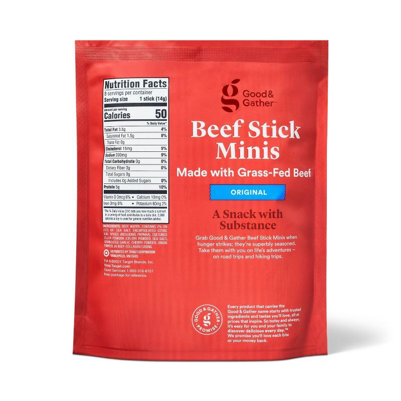 slide 2 of 4, Original Beef Sticks Minis - 5g Protein - 4oz/8ct - Good & Gather™, 5 gram, 4 oz, 8 ct